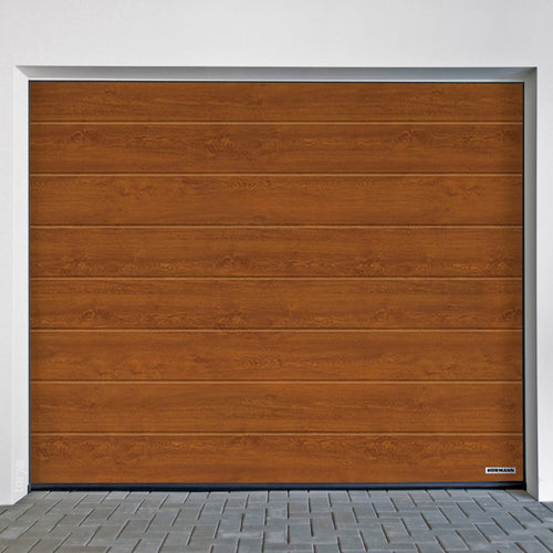 Porte de garage Hörmann RenoMatic Rainures M en finition Decocolor aspect bois authentique.